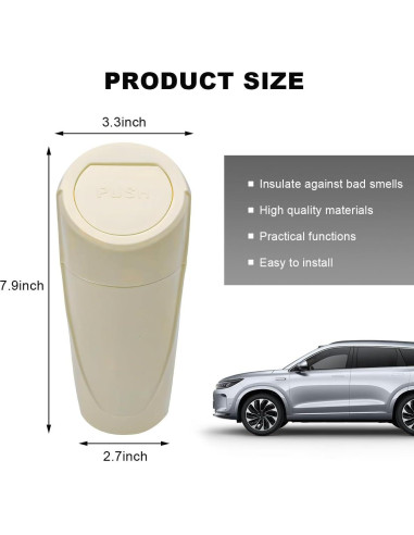 Basurero de coche FSTURIOS con tapa abatible Beige 1200ml