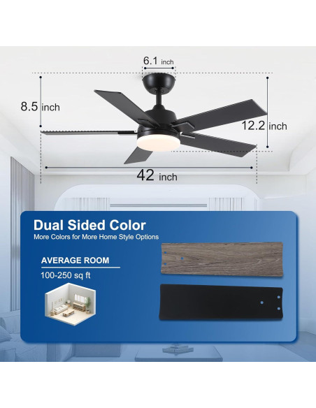 Ventilador de Techo Rayqueen 106.68 cm Negro con Luz y Control Remoto