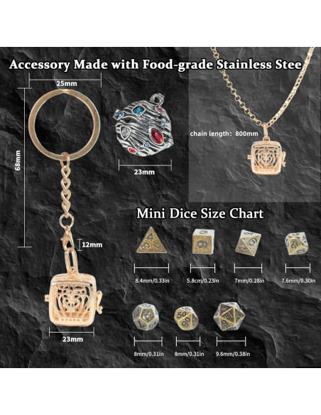 Conjunto de Dados Mini D&D MaiHONG 7PCS Metal Portátil