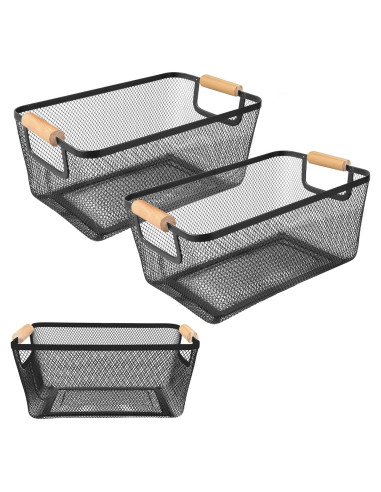 2 Canastas de Malla de Metal PTSGCAI con Mango de Bambú 30.48 cm