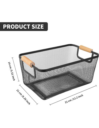 2 Canastas de Malla de Metal PTSGCAI con Mango de Bambú 30.48 cm