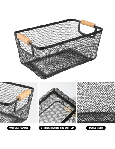 2 Canastas de Malla de Metal PTSGCAI con Mango de Bambú 30.48 cm