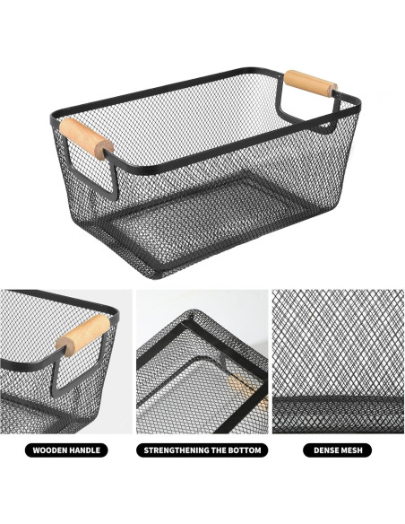 2 Canastas de Malla de Metal PTSGCAI con Mango de Bambú 30.48 cm