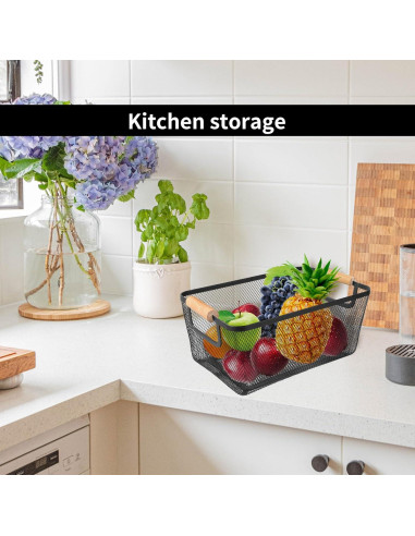 2 Canastas de Malla de Metal PTSGCAI con Mango de Bambú 30.48 cm