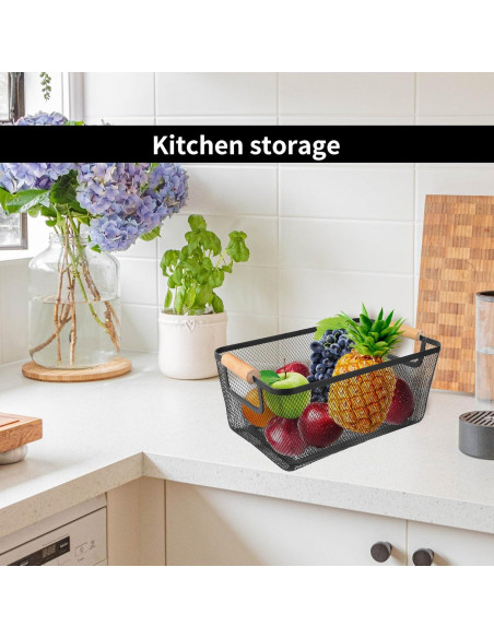 2 Canastas de Malla de Metal PTSGCAI con Mango de Bambú 30.48 cm