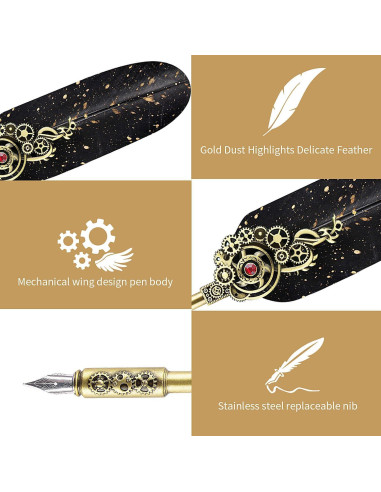 Juego de Caligrafía NC con Pluma de Pavo y 6 Tintas de Color