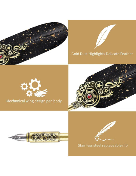 Juego de Caligrafía NC con Pluma de Pavo y 6 Tintas de Color