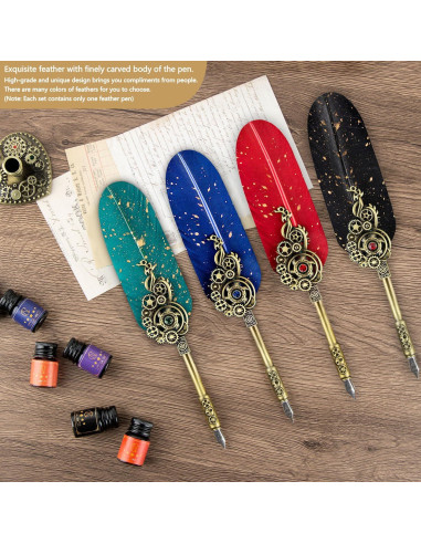 Juego de Caligrafía NC con Pluma de Pavo y 6 Tintas de Color