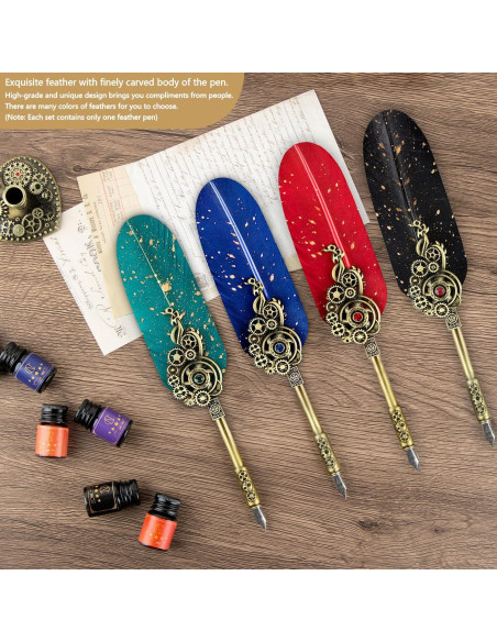 Juego de Caligrafía NC con Pluma de Pavo y 6 Tintas de Color