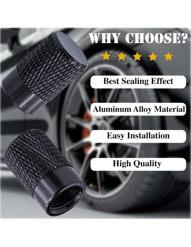 4 Tapones de Válvula de Neumático MEAJOO - Aluminio Negro