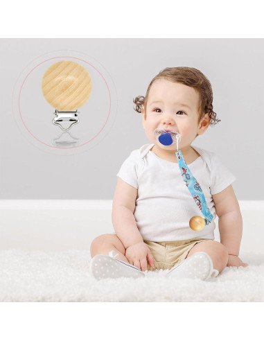 20 Clips de Chupete de Madera Natural para Bebés - DIY