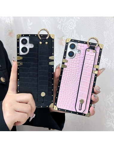 Funda de Lujo para iPhone 16 Plus - Cuero Cocodrilo Rosa