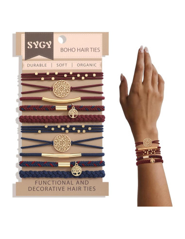 10 Pulseras de Coletas Elásticas Boho SYGY - Sin Daño, Azul