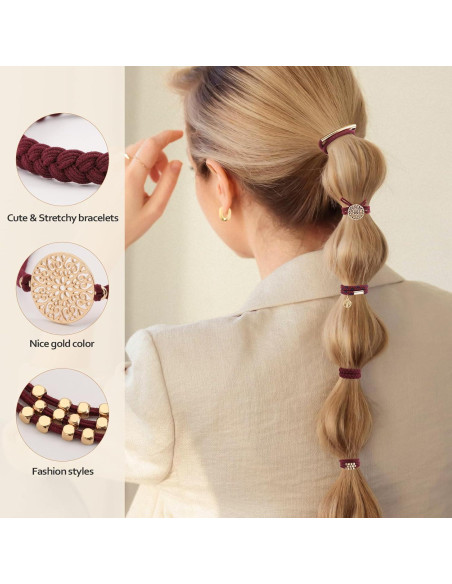 10 Pulseras de Coletas Elásticas Boho SYGY - Sin Daño, Azul