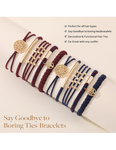 10 Pulseras de Coletas Elásticas Boho SYGY - Sin Daño, Azul