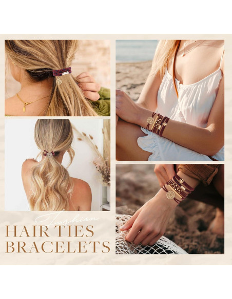 10 Pulseras de Coletas Elásticas Boho SYGY - Sin Daño, Azul