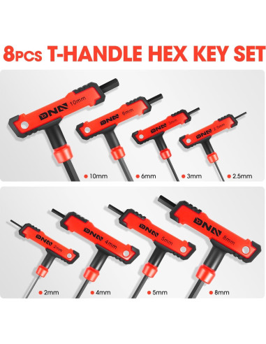 Juego de Llaves Hexagonales T-Handle 8 Piezas DNA MOTORING 2-10mm