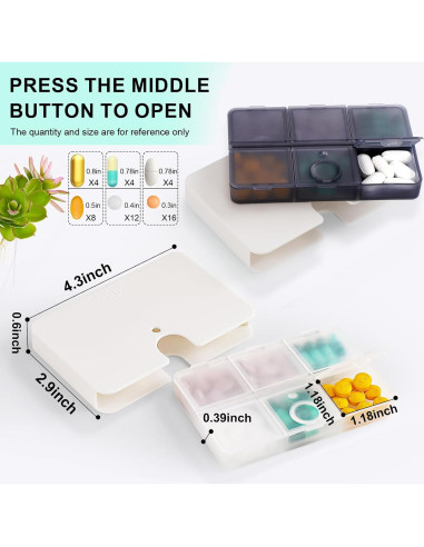 Organizador de Pastillas Portátil Pekox 6 Compartimentos Negro