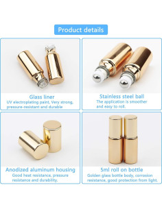 8 Botellas de Rodillo de Vidrio UV 5ml Newzoll Doradas 2