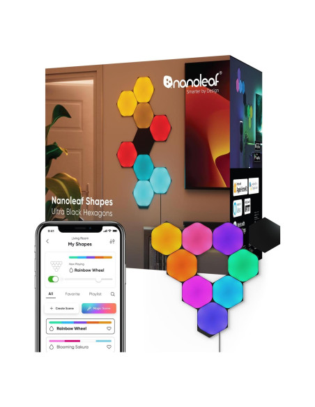 Kit Inteligente Nanoleaf Shapes Hexágonos Negros 9 Pack LED RGBW
