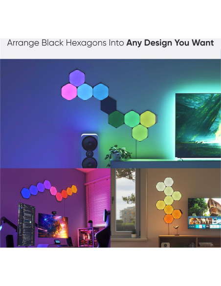 Kit Inteligente Nanoleaf Shapes Hexágonos Negros 9 Pack LED RGBW