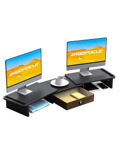 Soporte para Doble Monitor ErgoFocus con Cajón Ajustable Negro
