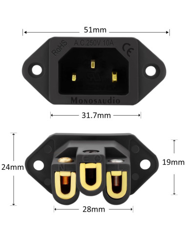 Enchufe de Alimentación AC Monosaudio IEC C14 250V 10A Negro