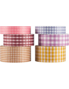 Conjunto de Cinta Washi Yubbaex 6 Rollos Cuadros Básicos 5m 2