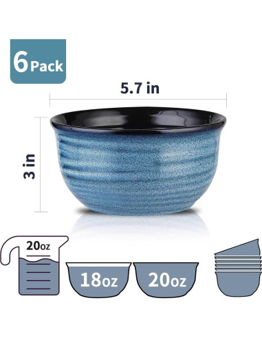 Juego de 6 Cuencos de Cerámica Hasense 590 ml Azul