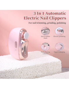 Cortador de Uñas Eléctrico 3 en 1 con Luz y Recolector Rosa 2