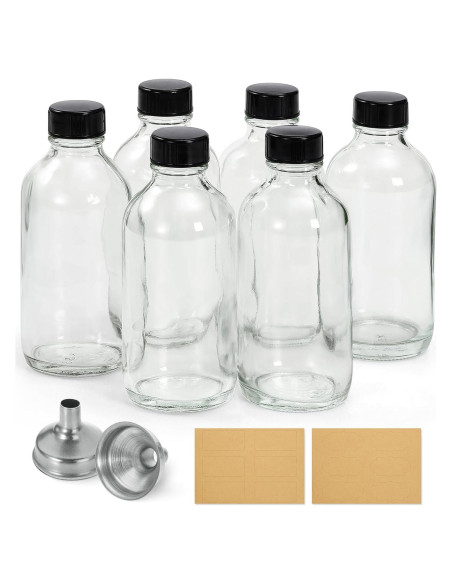 6 Botellas de Vidrio 120ml AOZITA con Tapas y Embudos