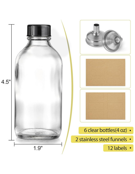 6 Botellas de Vidrio 120ml AOZITA con Tapas y Embudos