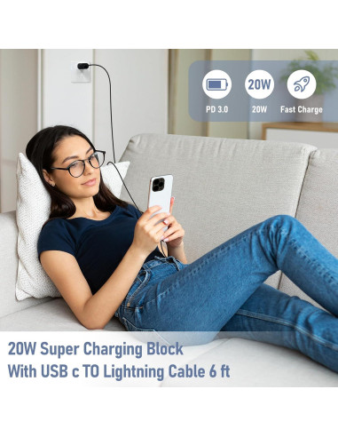 Cargador Rápido 20W USB C a Lightning 2Pack 1.83m Negro
