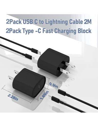 Cargador Rápido 20W USB C a Lightning 2Pack 1.83m Negro