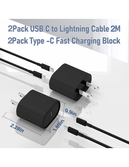 Cargador Rápido 20W USB C a Lightning 2Pack 1.83m Negro