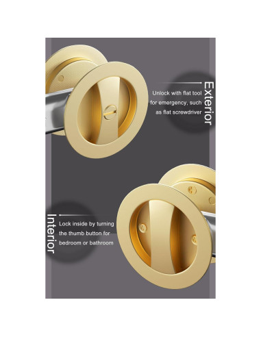 Cerradura de Puerta Corrediza Goldenwarm Oro Redonda Privacidad