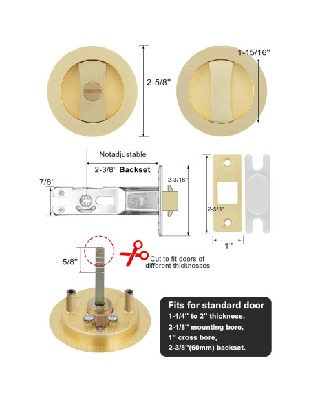 Cerradura de Puerta Corrediza Goldenwarm Oro Redonda Privacidad
