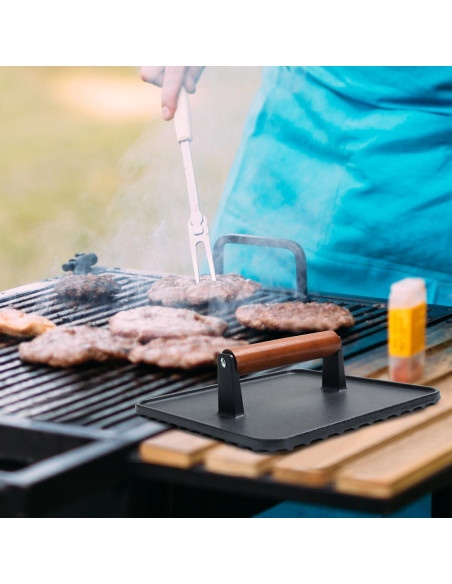 Prensa de Hamburguesas de Hierro Fundido SafBbcue 10" x2 Prensa de Hamburguesas de Hierro Fundido SafBbcue 10" x2