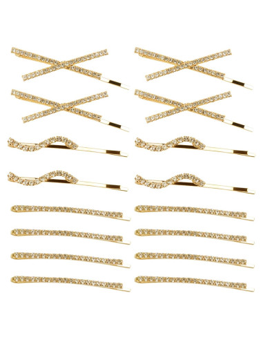 16 Horquillas de Strass Doradas La Jolie Jasmin - Clips de Pelo Elegantes