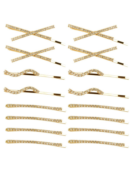 16 Horquillas de Strass Doradas La Jolie Jasmin - Clips de Pelo Elegantes