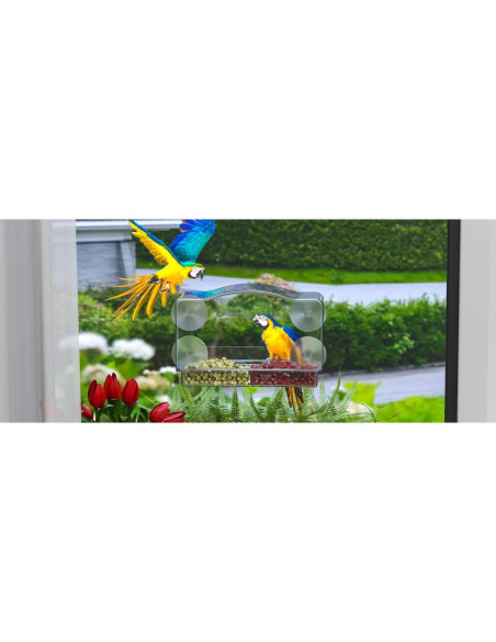 Comedero para Aves JunC Montaje en Ventana Acrílico 24.9x10.9cm
