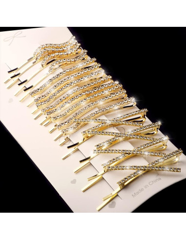 16 Horquillas de Strass Doradas La Jolie Jasmin - Clips de Pelo Elegantes