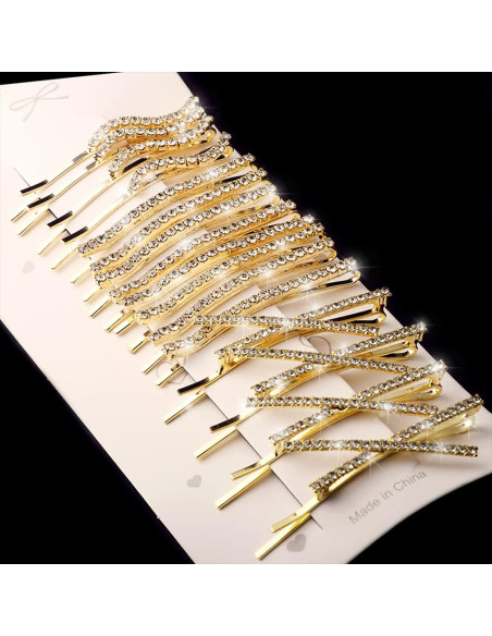 16 Horquillas de Strass Doradas La Jolie Jasmin - Clips de Pelo Elegantes