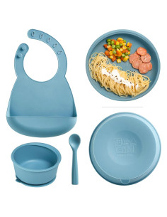 Juego de Alimentación de Silicona KUB para Bebés Azul