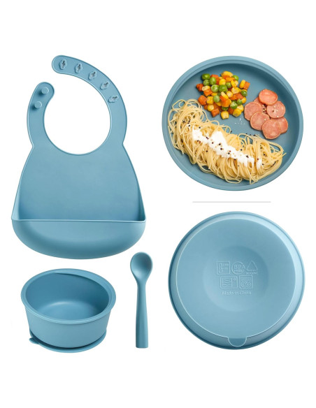 Juego de Alimentación de Silicona KUB para Bebés Azul