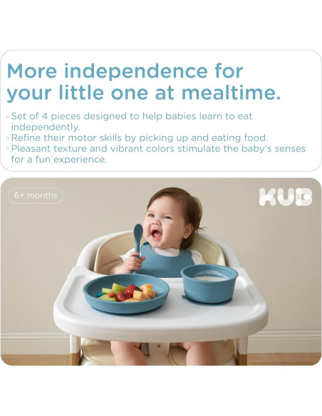 Juego de Alimentación de Silicona KUB para Bebés Azul