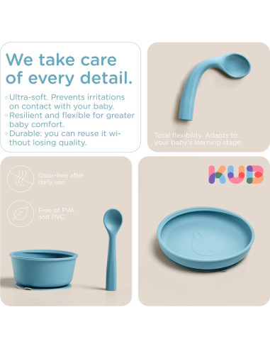 Juego de Alimentación de Silicona KUB para Bebés Azul