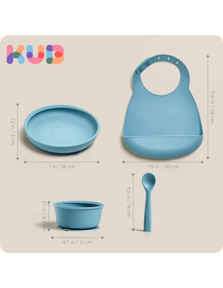 Juego de Alimentación de Silicona KUB para Bebés Azul