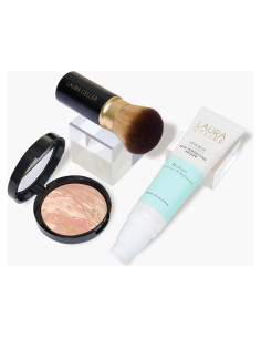 Kit de Maquillaje Laura Geller New York 3 Piezas - Base Polvo Porcelana, Primer Hidratante y Brocha Kabuki