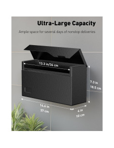 Buzón de Pared Uniclife Grande de Acero Negro 37.1x10.2x18.5 cm 2